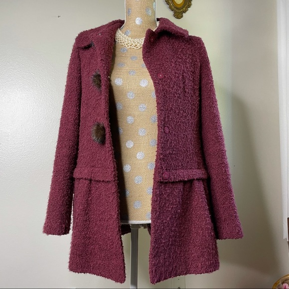 She’s Designed Italy Wool Blend Real Fur Pom Button Fashion Coat Size Large - 8 - Picture 12 of 17